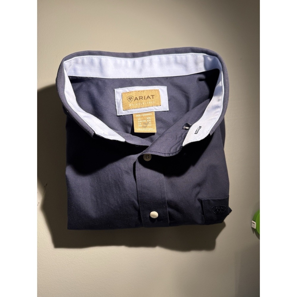Ariat Men's‎ Wrinkle-Free Long Sleeve Button-Down Shirt Navy XXL 2XL  Western